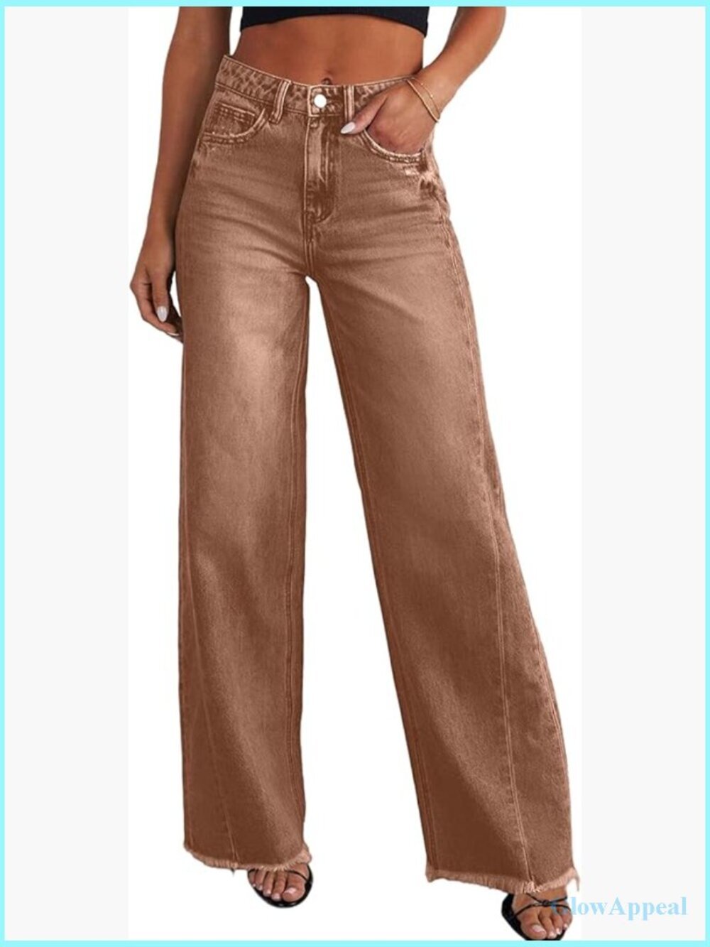 Wide Leg High Waisted Stretchy Baggy Raw Hem Denim Palazzo Pants
